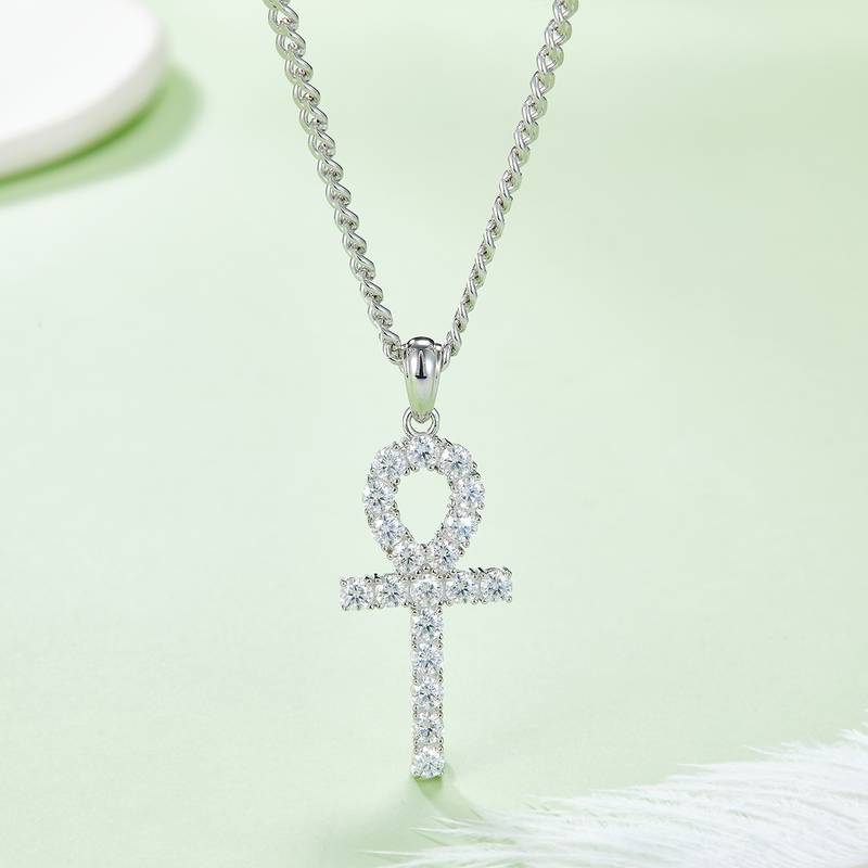 Fashion十字架NecklaceS925银PendantMoissanite3.0mmD级
